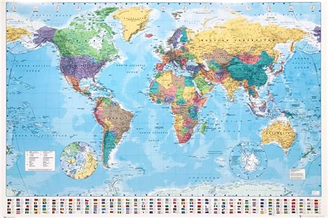 (LAMINATED) MAP OF THE WORLD POSTER 61x91cm LARGE FLAGS PICTURE PRINT ...