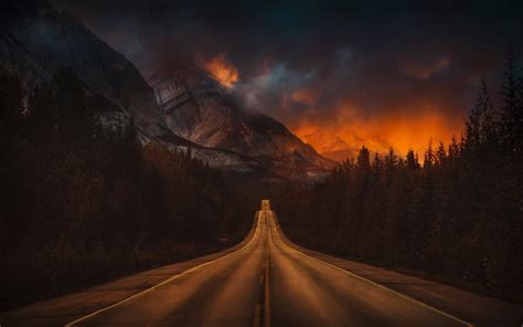 Download wallpapers Canada, 4k, mountains, road, sunset, forest for ...