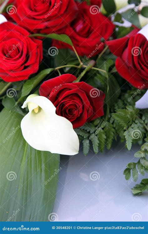 Arum Lily in a Bridal Bouquet of Red Roses Stock Image - Image of gift ...