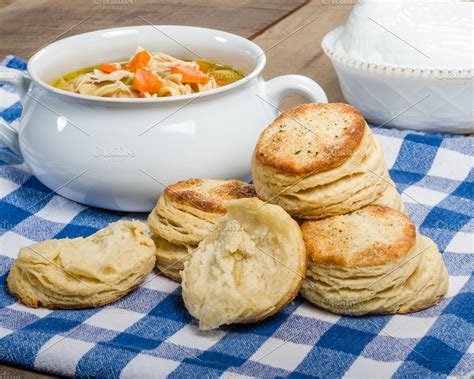 Chicken soup and biscuits | High-Quality Food Images ~ Creative Market