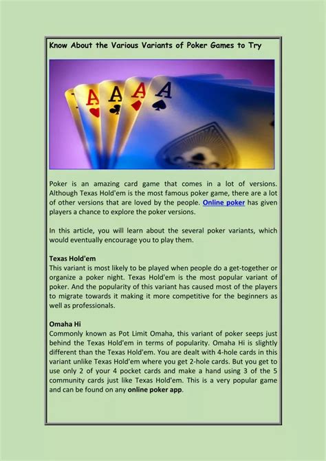 PPT - Know About the Various Variants of Poker Games to PowerPoint ...