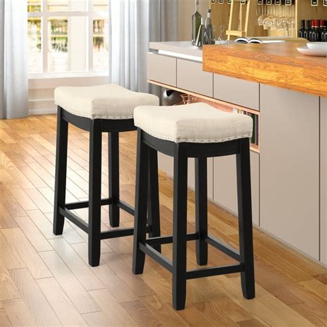 TKOOFN 2pcs 27 inch Seat Height Bar Stool Kitchen Backless Linen ...