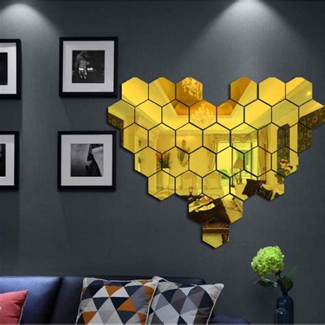 3D Mirror Wall Stickers, 12pcs Removable Acrylic Wall Decals, Hexagonal ...