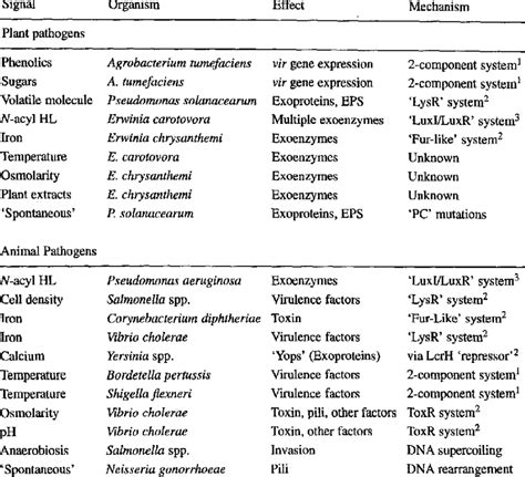 Examples of global regulatory systems affecting virulence in bacterial ...