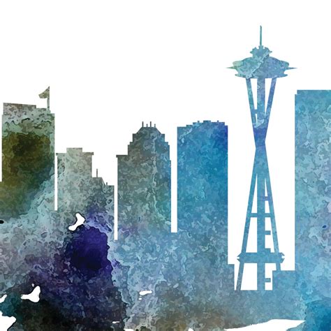 Seattle Watercolor Skyline Seattle Skyline Seattle Art - Etsy