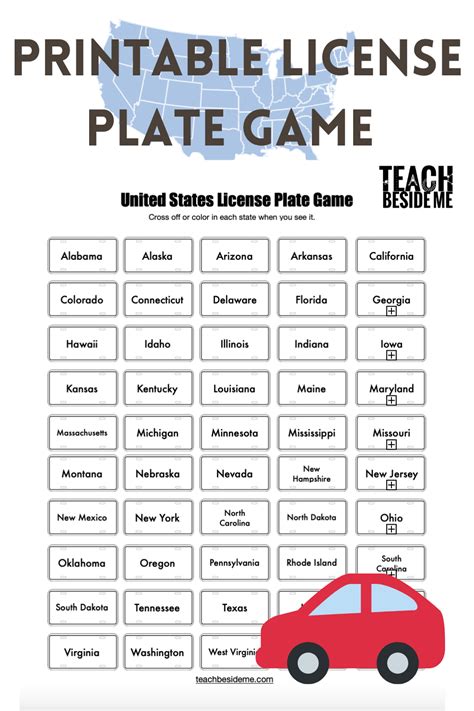 Printable License Plate Game - Teach Beside Me