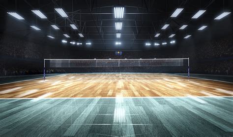 Empty professional volleyball court in lights | Rhino Sports