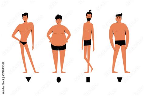 Male body shapes set - inverted triangle, oval, rectangle, rhomboid ...