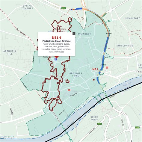 Newcastle / Tyneside Clean Air Zone map with NE postcode boundaries ...