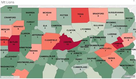 Mountain Lion Sightings per County in PA : r/MapPorn