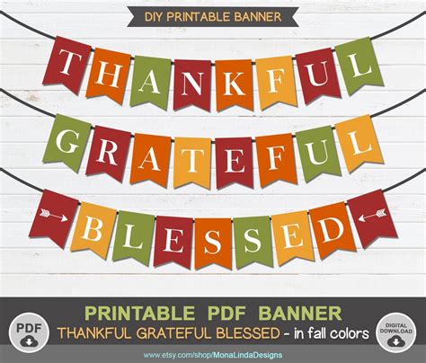 Thankful Grateful Blessed Printable PDF BANNER, Fall Banner, Printable ...