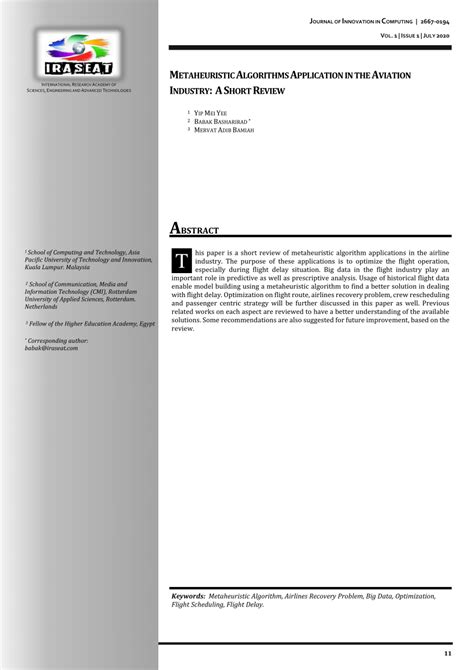 (PDF) METAHEURISTIC ALGORITHMS APPLICATION IN THE AVIATION INDUSTRY: A ...