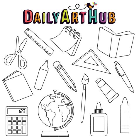 School Supplies Outline Clip Art Set – Daily Art Hub // Graphics ...