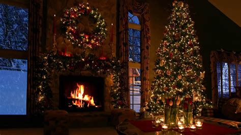 Christmas Fireplace Scene with Snow and Crackling Fire Sounds - YouTube