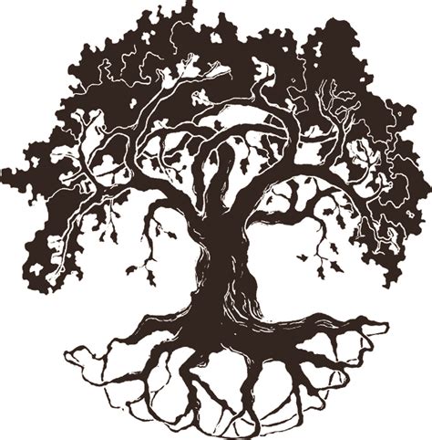 Silhouette Tree With Roots Clipart Black And White - Rectangle Circle