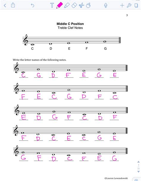 Note Naming Worksheets - Treble and Bass Clef Notes (PDF)