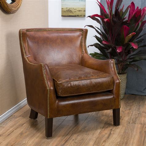 Brown Top Grain Leather Upholstered Club Chair with Nailhead Trim - NH ...