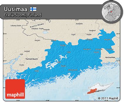 Free Political Map of Uusimaa, shaded relief outside