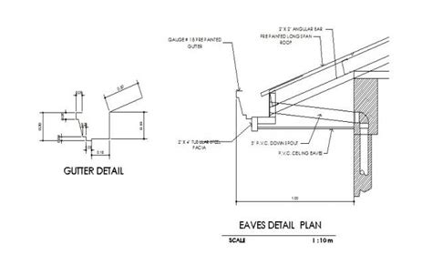 Gutter and eaves plan cad drawing details dwg file