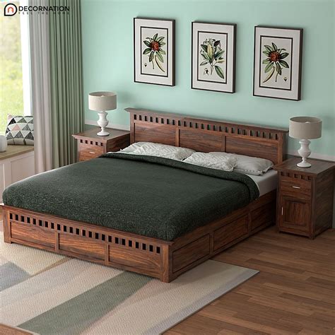 Boston Wooden Storage Double Bed With Storage- Brown - Decornation