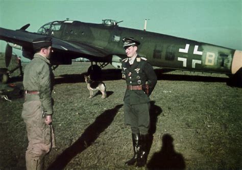 Luftwaffe-pilot-Oberleutnant-Walter-Grasemann-in-front-of-Heinkel-He ...