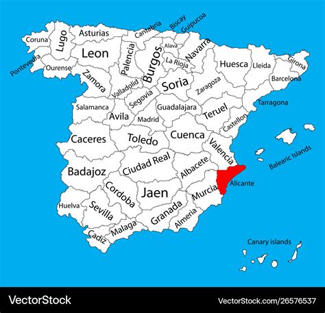 Alicante map spain province administrative Vector Image