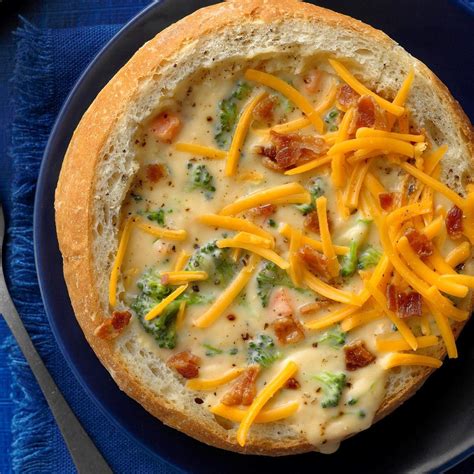 Cheesy Broccoli Soup in a Bread Bowl Recipe: How to Make It | Taste of Home