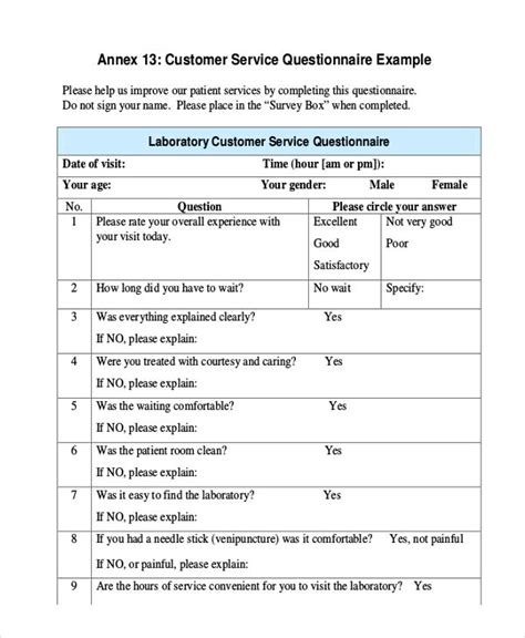 Customer Service Questionnaire - 7+ Examples, Format, How to Improve, Pdf