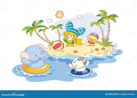 Animals Are Playing On The Beach Stock Illustration - Image: 39627099