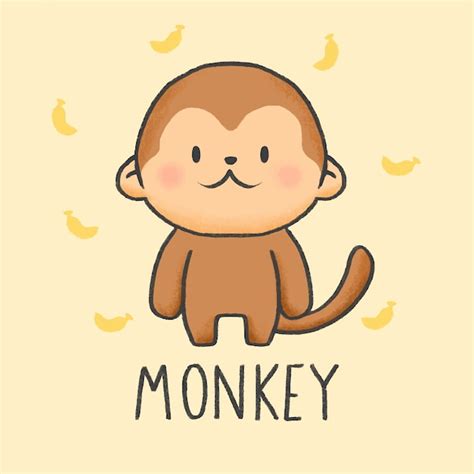 Style De Dessin Animé Mignon Singe Dessiné à La Main | Vecteur Premium