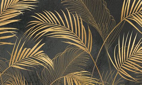 «Golden palm leaves» wall mural | Modern Premium Design | Palm leaf ...