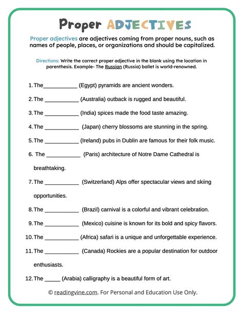 Proper Adjectives Worksheets Grade Adjectiveworksheets Net | The Best ...