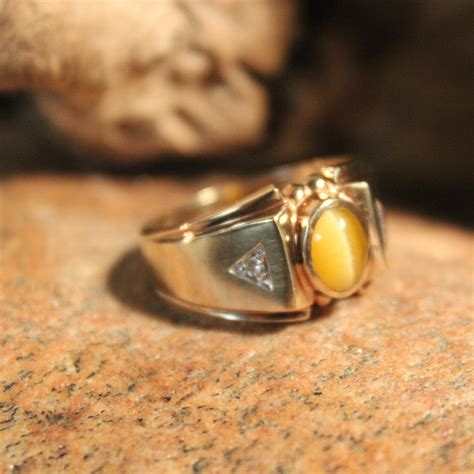 1960's Vintage Mens Tigers Eye & Diamond Ring 5.4 Grams Size 9.5 10K ...