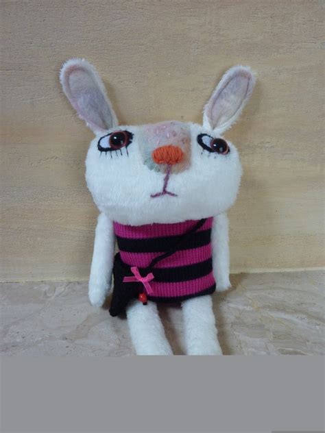 Sad Bunny white plush gothic emo style toy by monkeytonkey