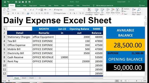 Excel Template For Daily Expenses