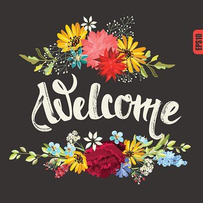 Welcome Card With Flowers And Lettering. Stock Vector | Royalty-Free ...