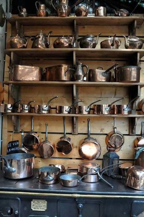 Antique design kitchen | Copper kitchen, Copper pots, Paris flea markets