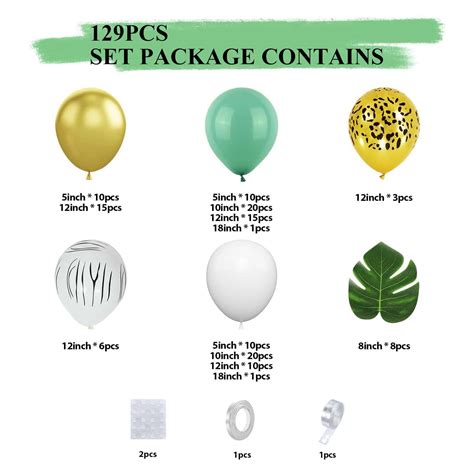 129pcs Jungle Safari Wild Animal Theme Balloon Garland Kit Green ...