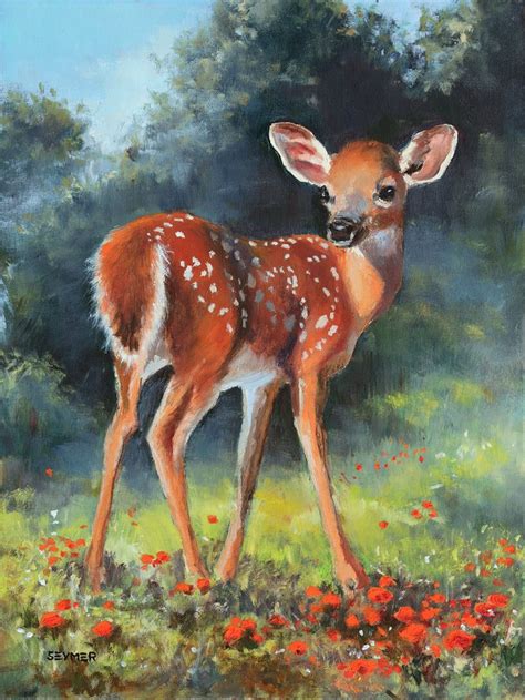 Baby Deer in Popies Field Art Fawn Painting ORIGINAL Small - Etsy ...