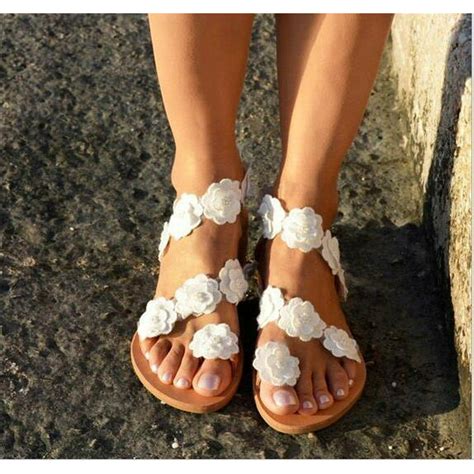 GLiving - Women Lace Sandals, Dressy White Flat Sandals, Boho Sandals ...