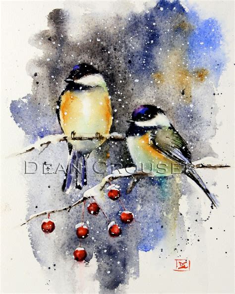 Impression d'art aquarelle oiseau mésange d'hiver, peinture d'oiseau ...