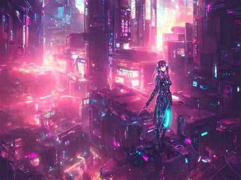 anime key visual of futuristic cyber warrior girl, on | Stable Diffusion