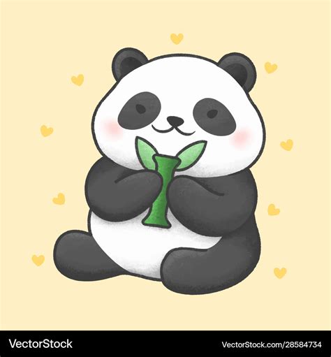 Cute panda bear cartoon hand drawn style Vector Image