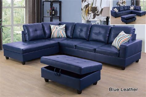 Ainehome Furniture Sectional Sofa, Modern Blue Leather Sofa Sets ...