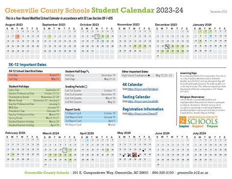 Greenville County Schools District Calendar 2023-2024 PDF