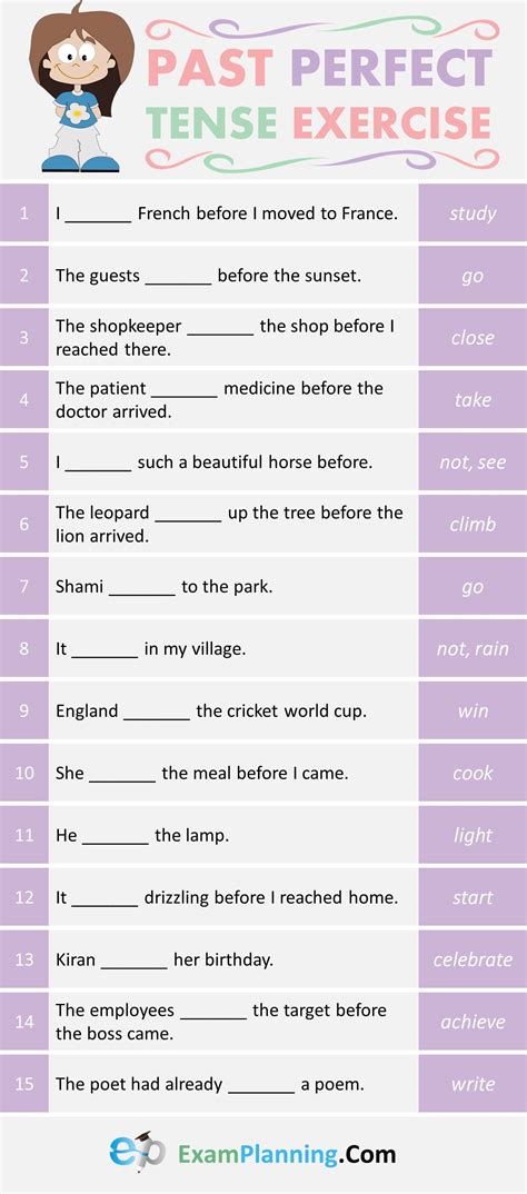 Past Perfect Tense Exercises | Past perfect tense exercises, Perfect ...