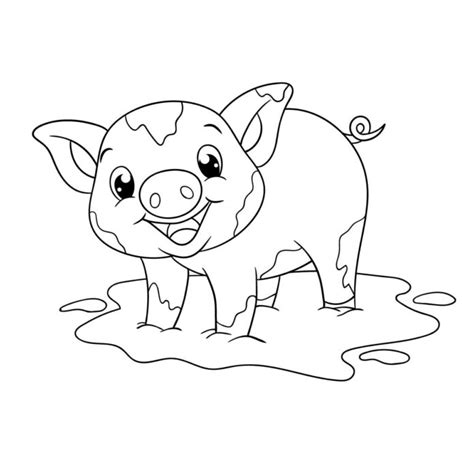 Pig in the mud coloring book to print and online