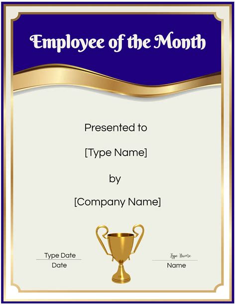 Printable Template Free Employee Of The Month Certificate - Printable ...