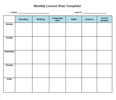 Blank Weekly Lesson Plan Templates Free