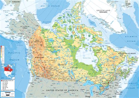 Large size Physical Map of Canada - Worldometer